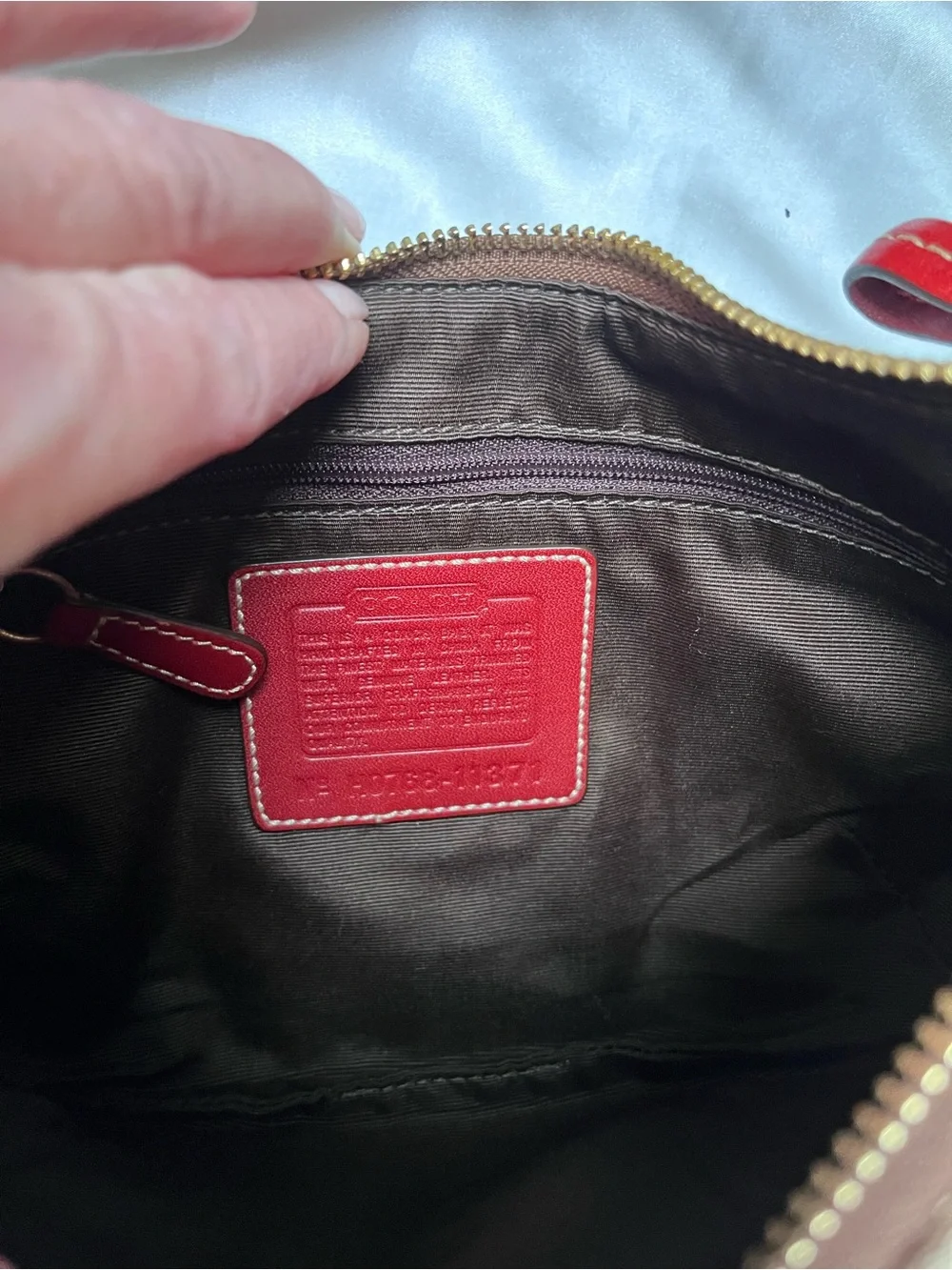 Coach Signature Canvas Hobo Bag with Red Leather Trim